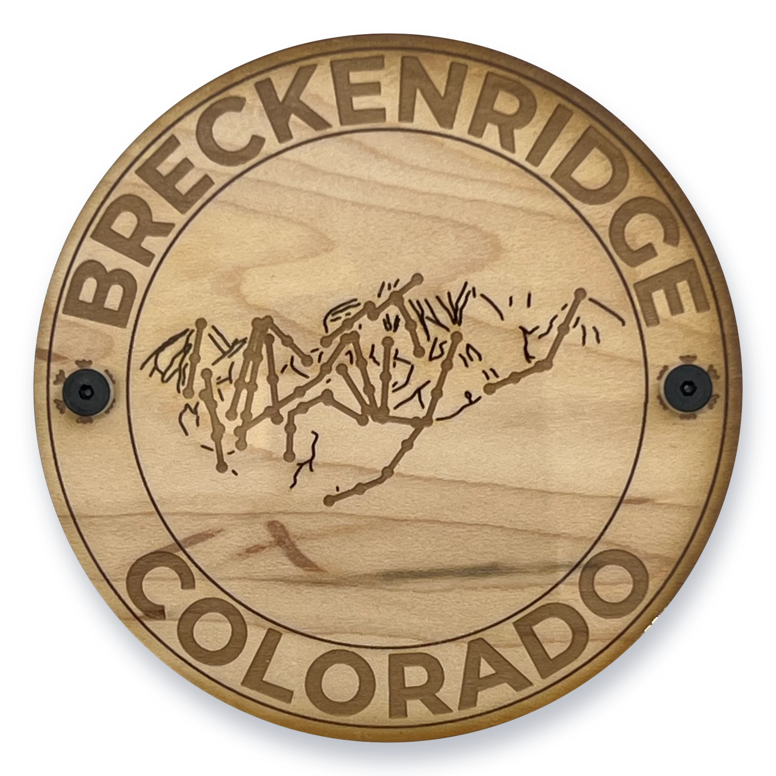 Breckenridge coasters, a set of four with the engraved trail map under clear acrylic