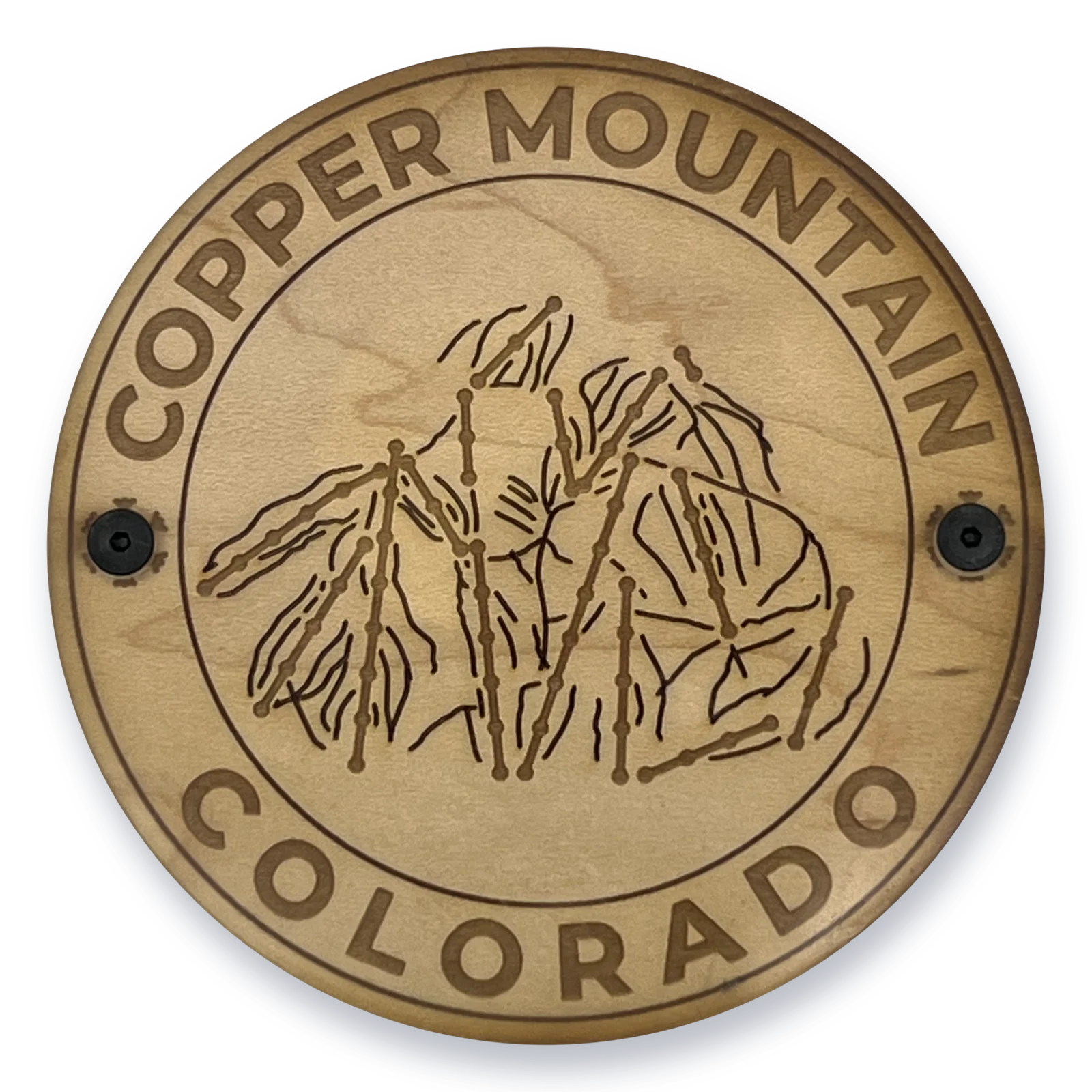 Copper Mountain coasters, a set of four with the engraved trail map under clear acrylic