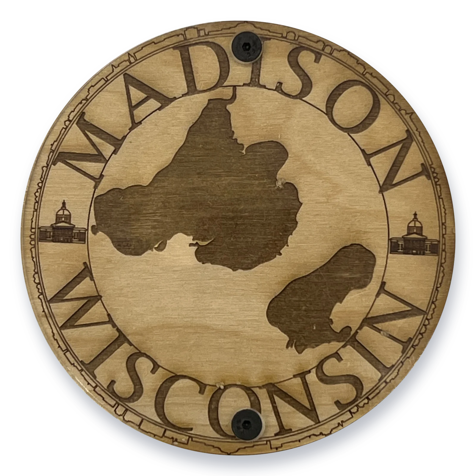 Madison coasters, a set of four with the engraved trail map under clear acrylic