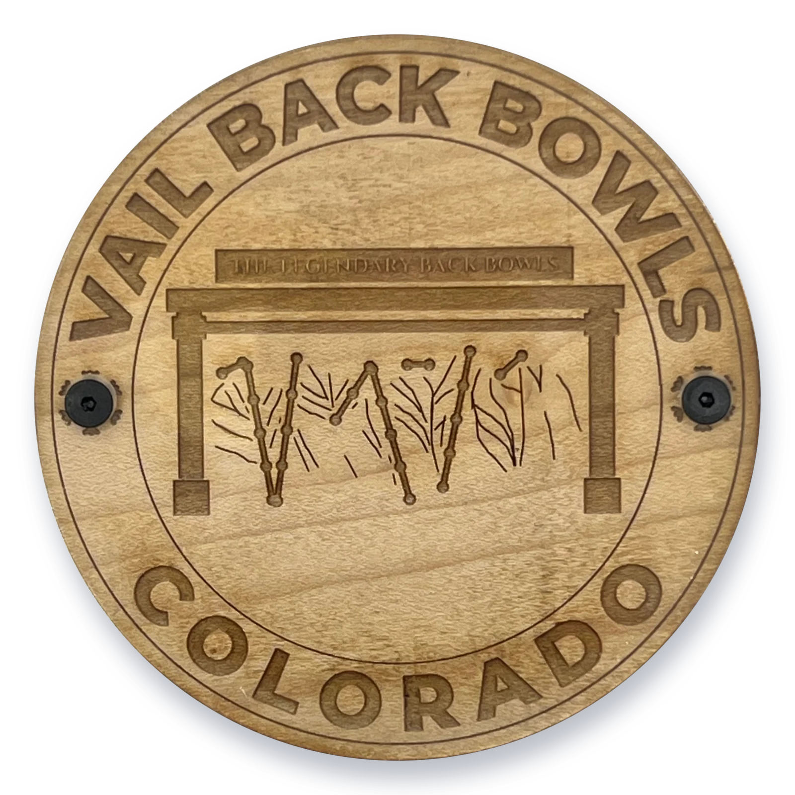 Vail Back Bowls coasters, a set of four with the engraved trail map under clear acrylic